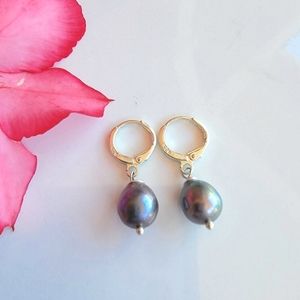 BLACK Pearl Earrings Real  freshwater Drop Dangle  Boho Jewelry Sterling Silver